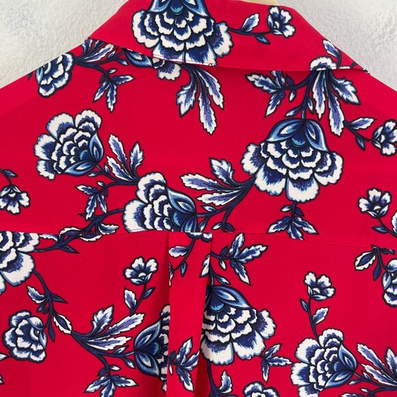 Express Portofino Shirt Womens Small Slim Fit Red Floral Button Up Blouse Top - Picture 8 of 8